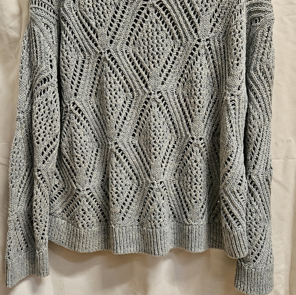 Light Gray-Blue Open-Knit Diamond Sweater